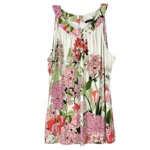 NWOT TOMMY HILFIGER Top XL Floral Pink Green White Ruched Tropical Stretchy